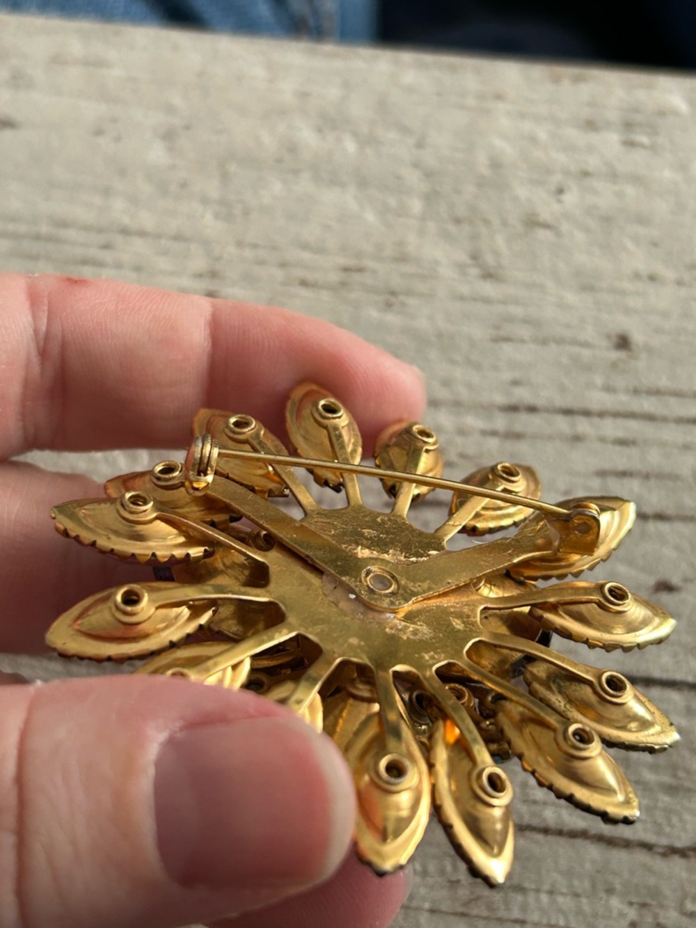Gold-Tone Pink Crystal Floral Brooch - Pink Rhinestone Flower Pin - Picture 6 of 6